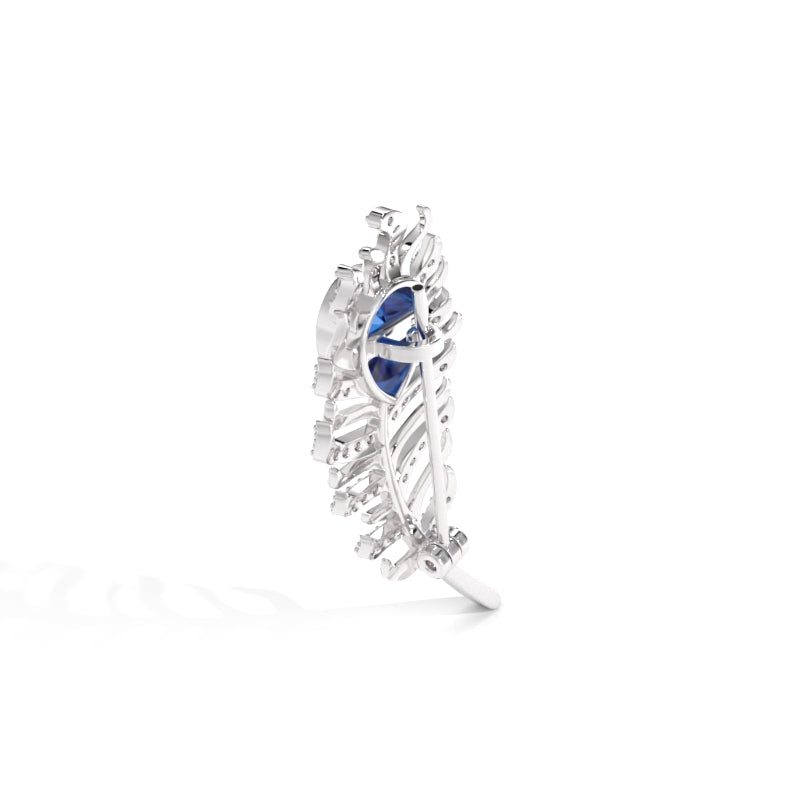 Pretty Peacock Feather Silver Brooch