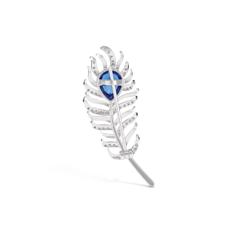 Pretty Peacock Feather Silver Brooch