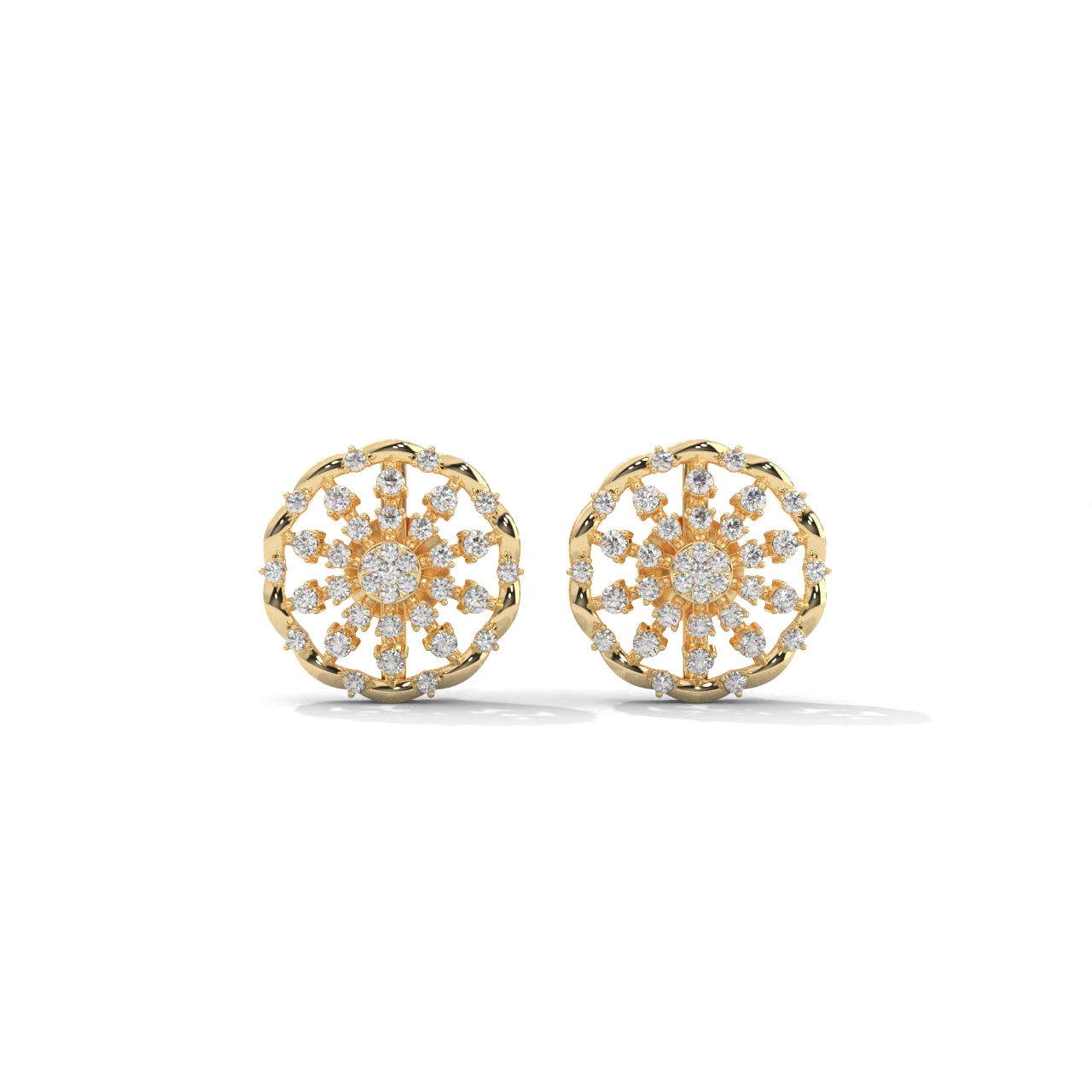 Floral-Toned Diamond Studded Classic Silver Earrings