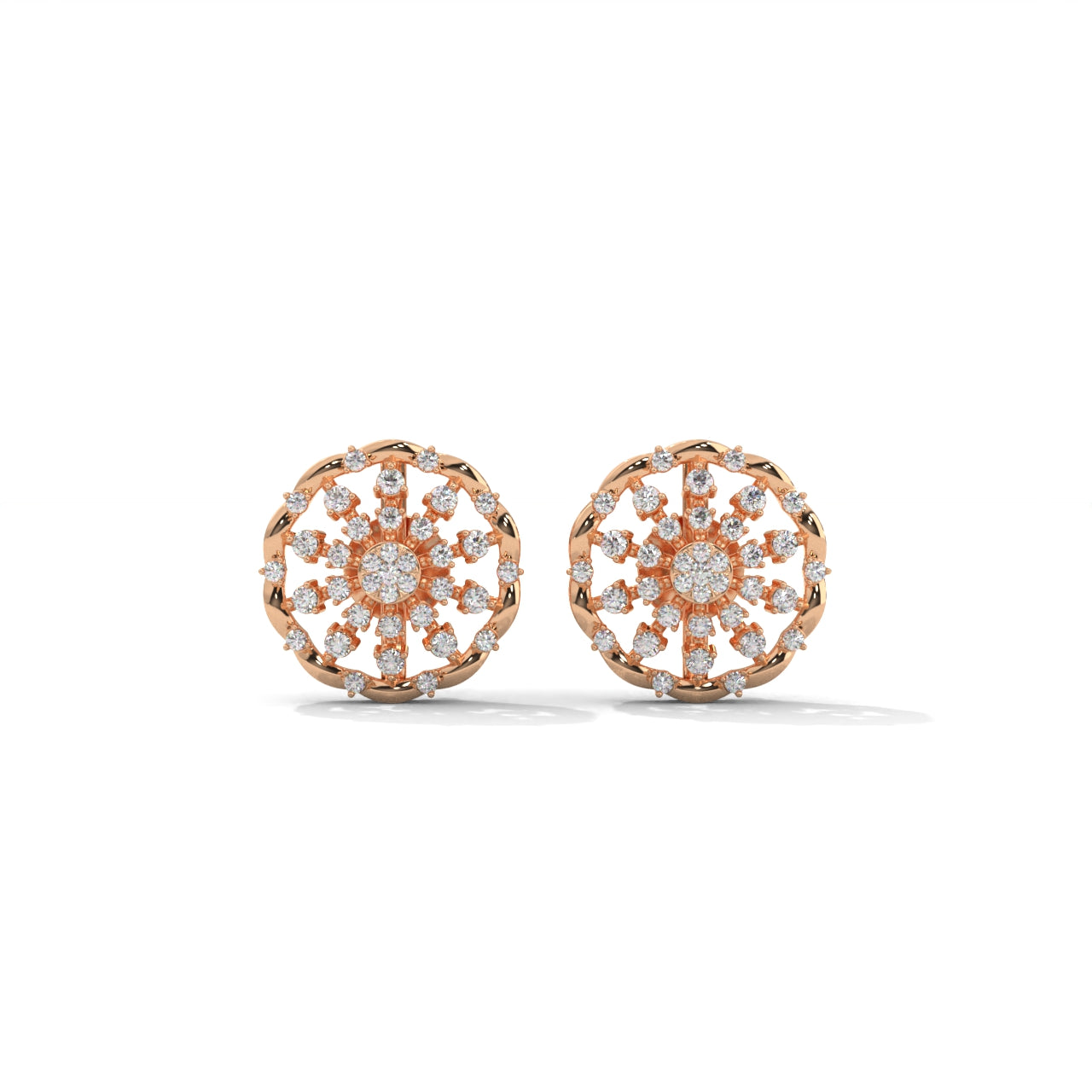 Floral-Toned Diamond Studded Classic Silver Earrings