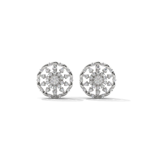 Floral-Toned Diamond Studded Classic Silver Earrings