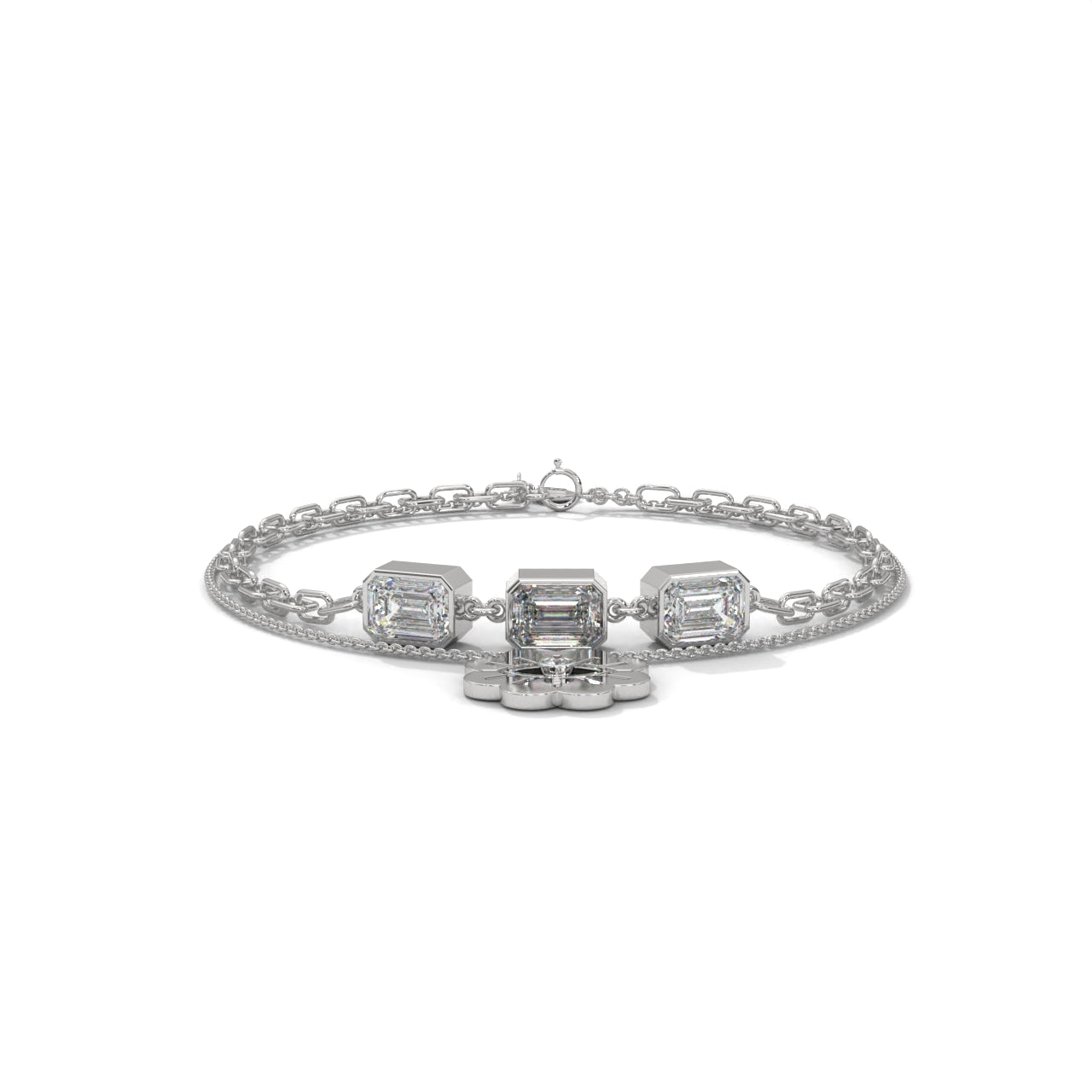 Charm With Daimond Silver Bracelet