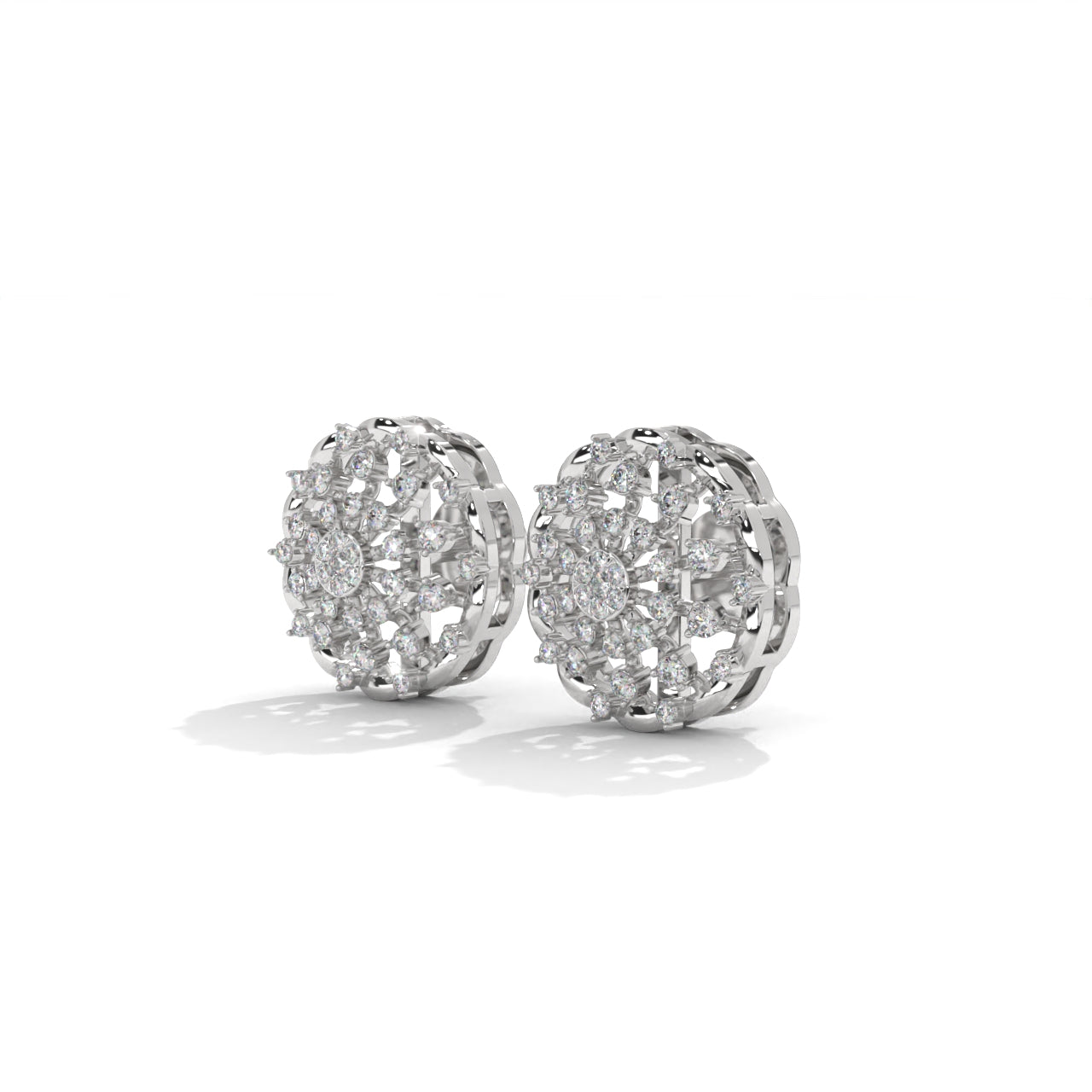 Floral-Toned Diamond Studded Classic Silver Earrings