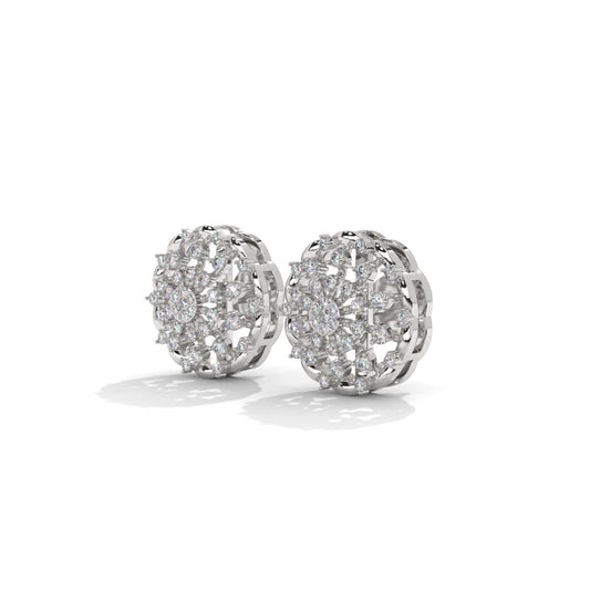 Floral-Toned Diamond Studded Classic Silver Earrings