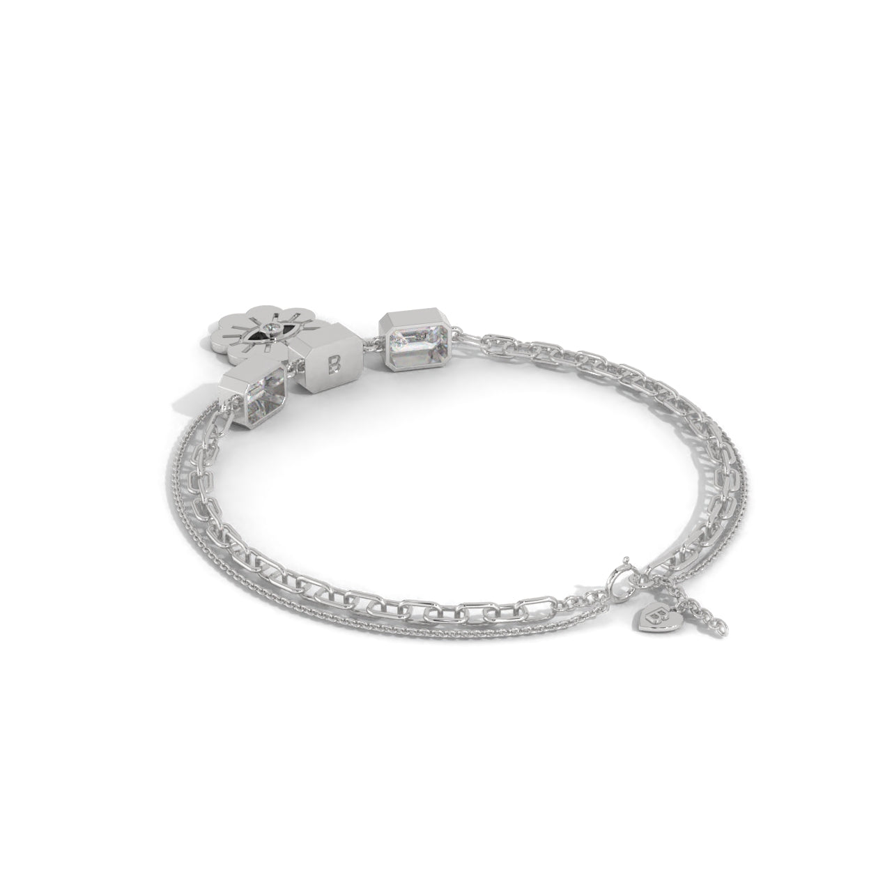 Charm With Daimond Silver Bracelet
