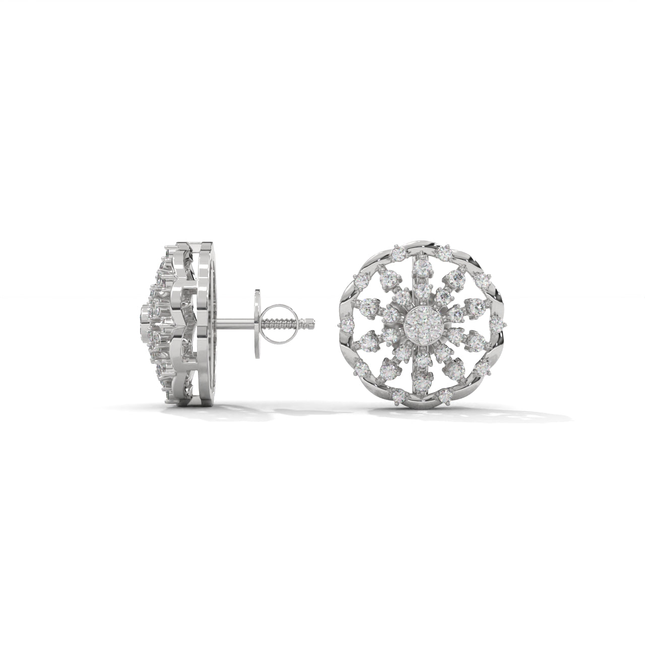 Floral-Toned Diamond Studded Classic Silver Earrings
