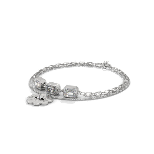Charm With Daimond Silver Bracelet