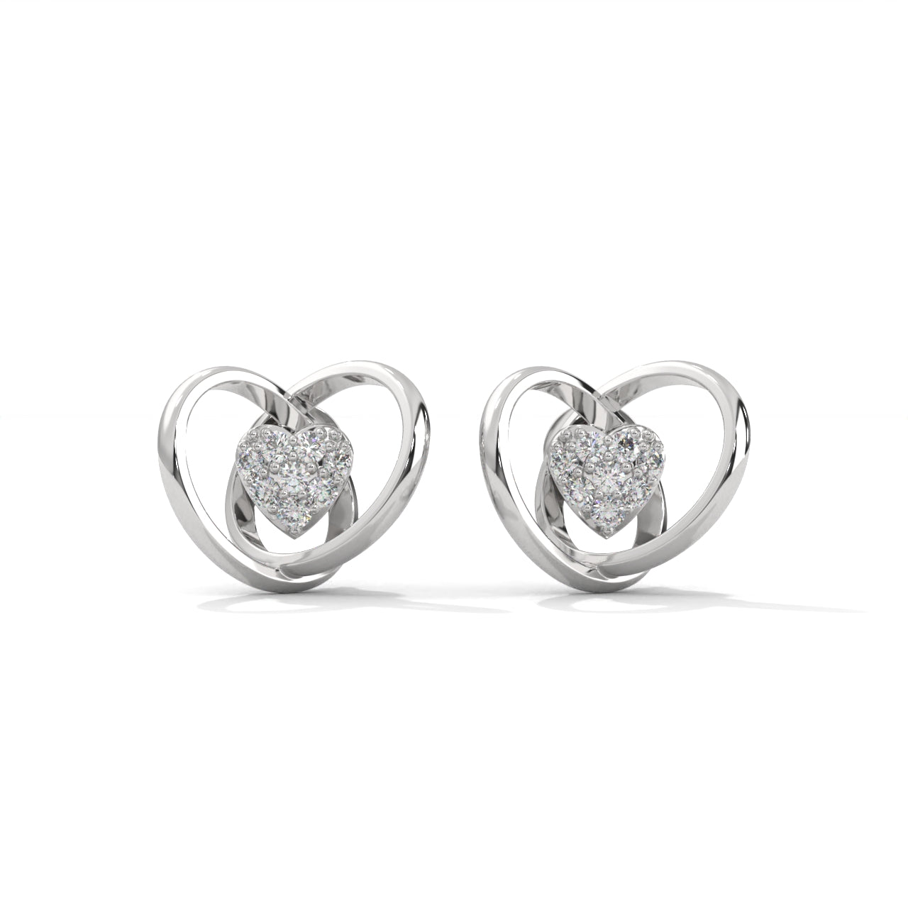 One Diamond Heart Silver Earrings