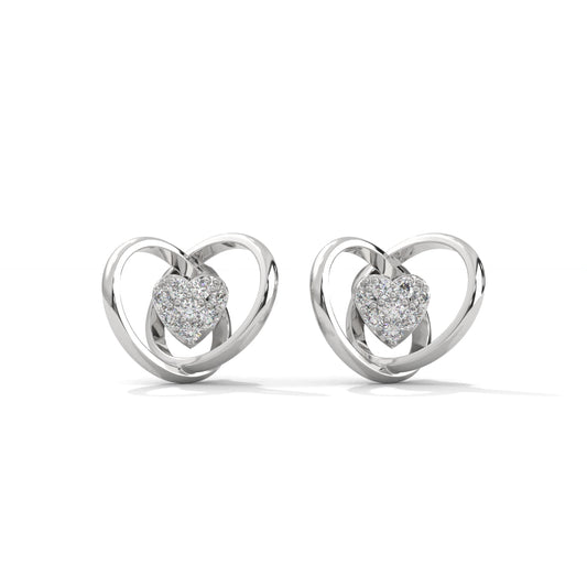 One Diamond Heart Silver Earrings