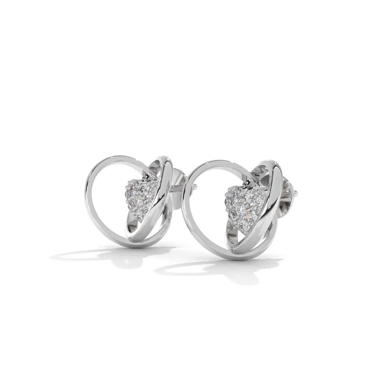 One Diamond Heart Silver Earrings