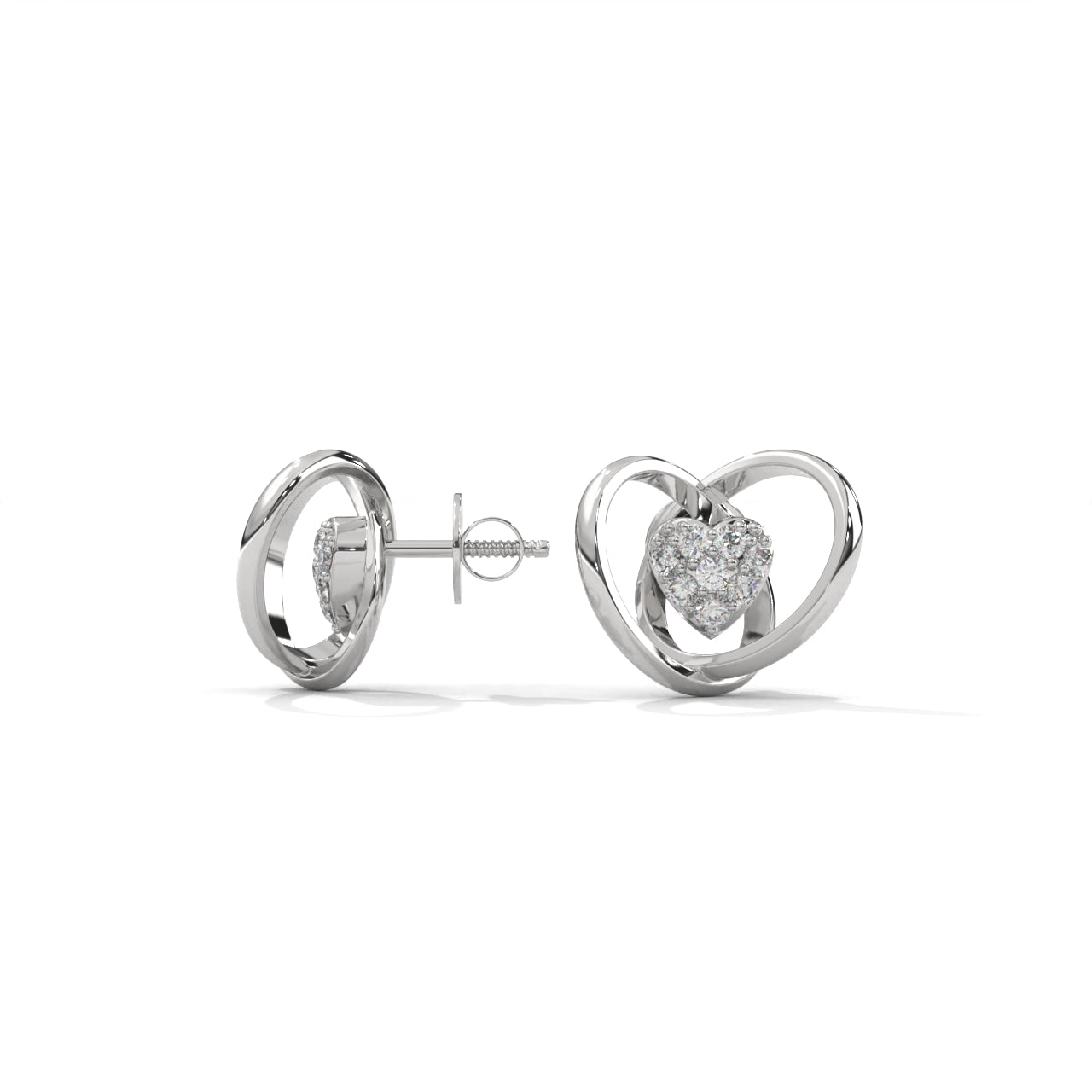 One Diamond Heart Silver Earrings