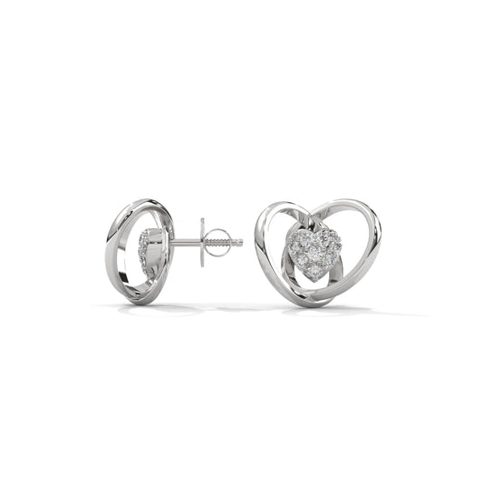 One Diamond Heart Silver Earrings