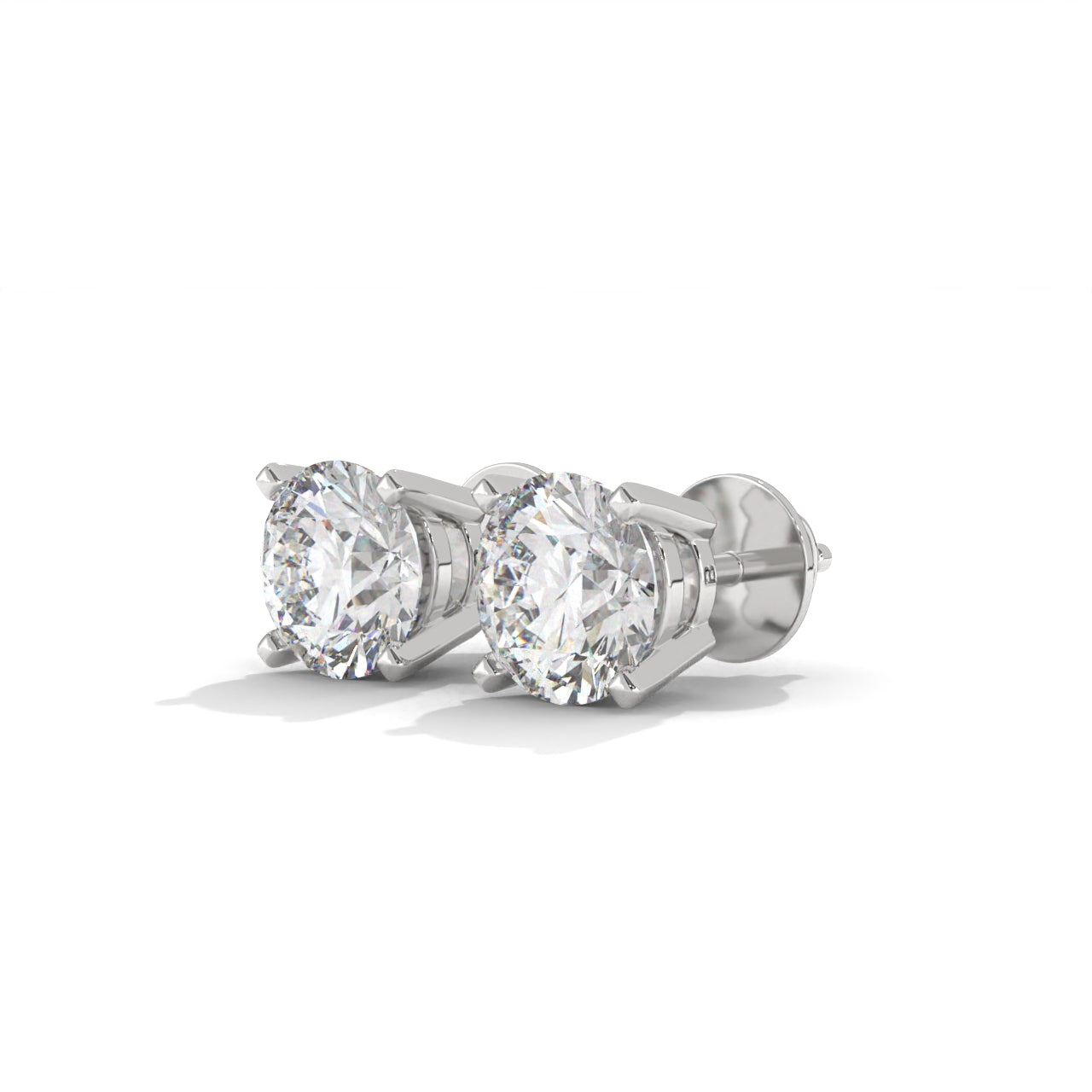 Delicate Round Diamond Silver Earrings