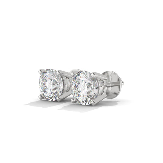 Delicate Round Diamond Silver Earrings