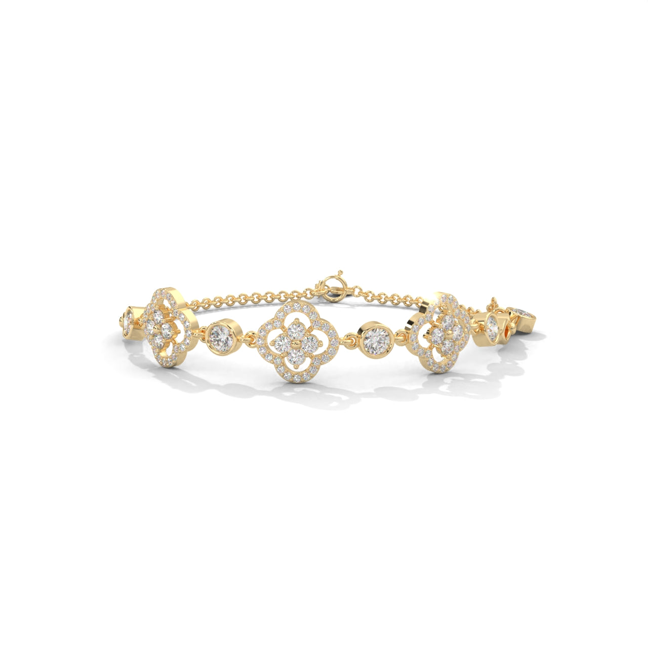 Sparkles Floral Diamond Set Silver Bracelet