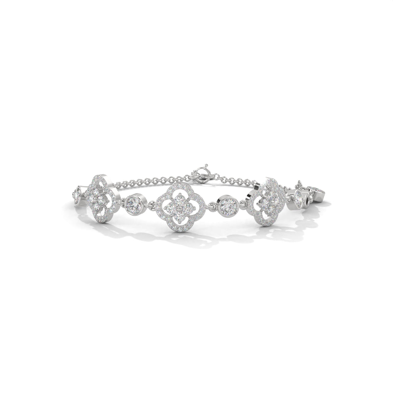 Sparkles Floral Diamond Set Silver Bracelet