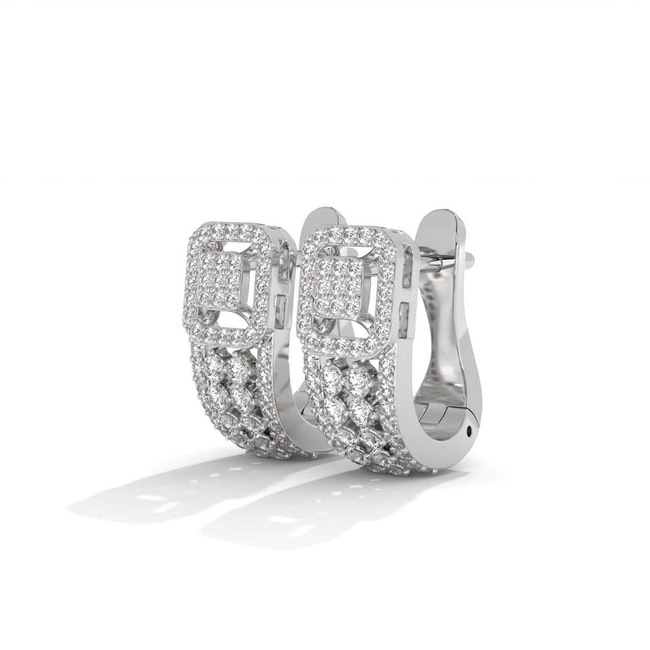 Unique Huggie Silver Earrings With Diamond