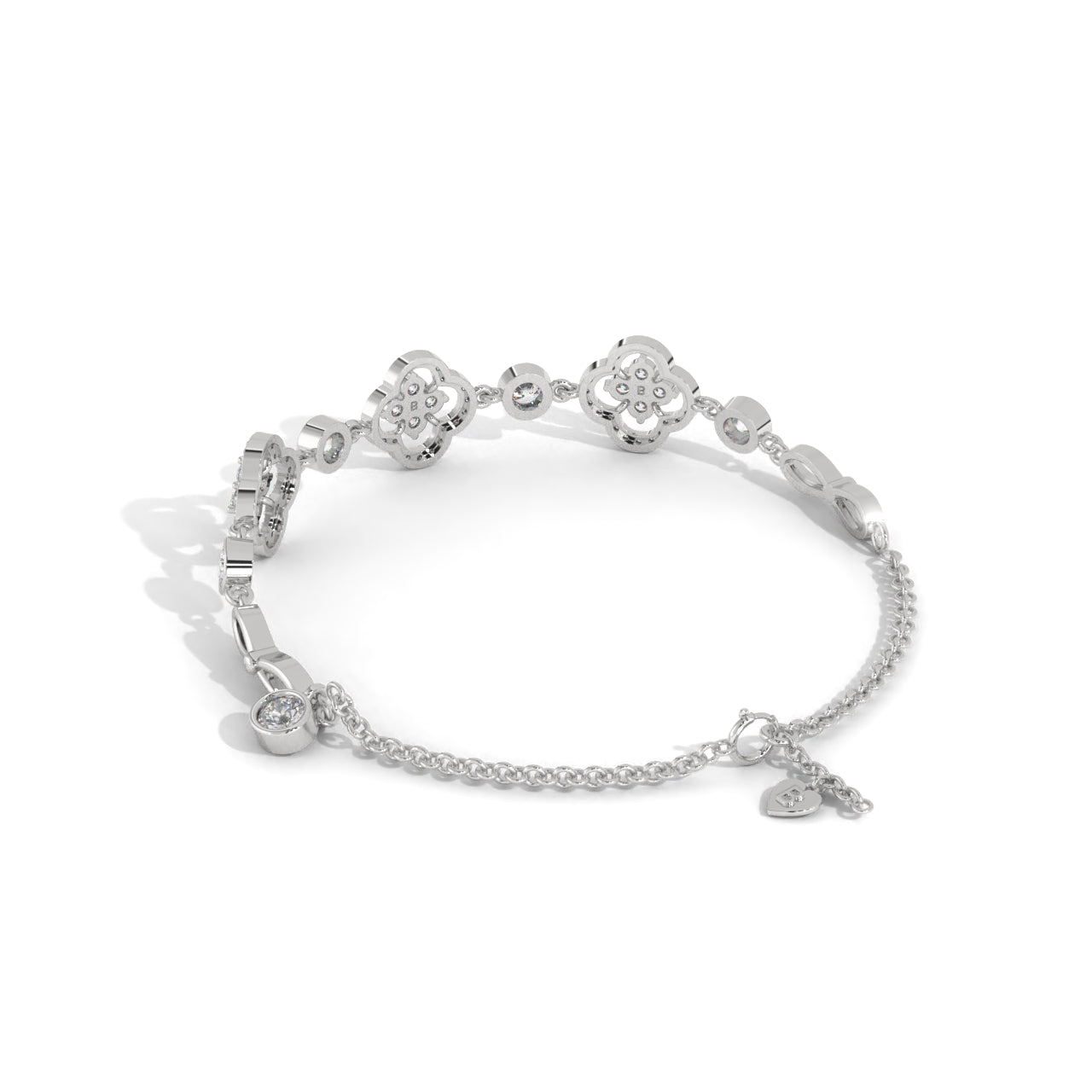 Sparkles Floral Diamond Set Silver Bracelet