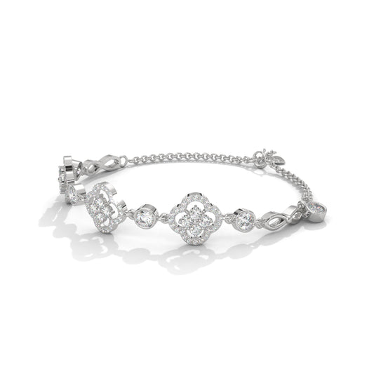 Sparkles Floral Diamond Set Silver Bracelet