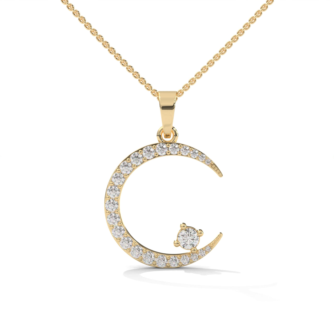 Small  Crescent Moon Silver Diamond Necklace
