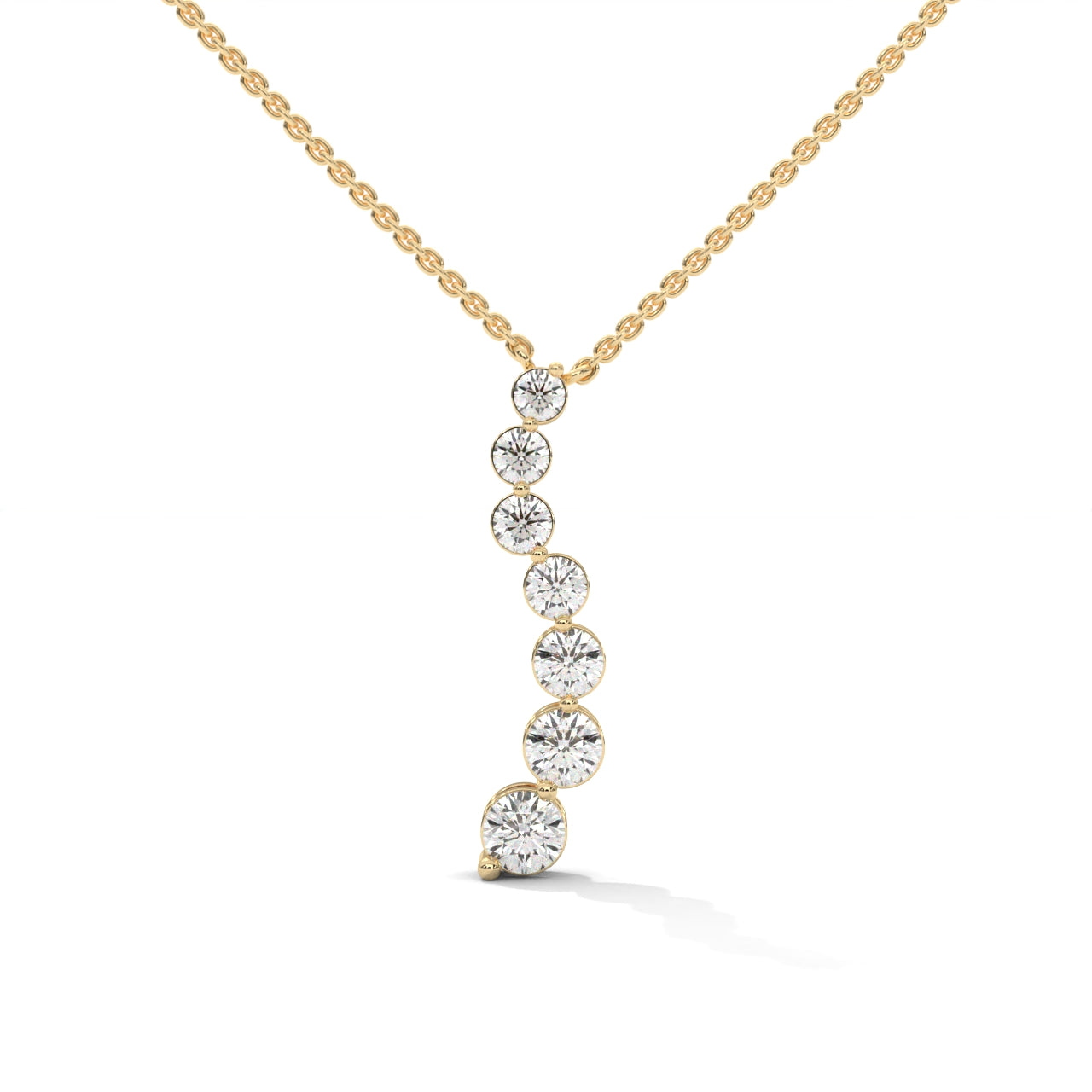 Graduated Diamond Drop Silver Necklace