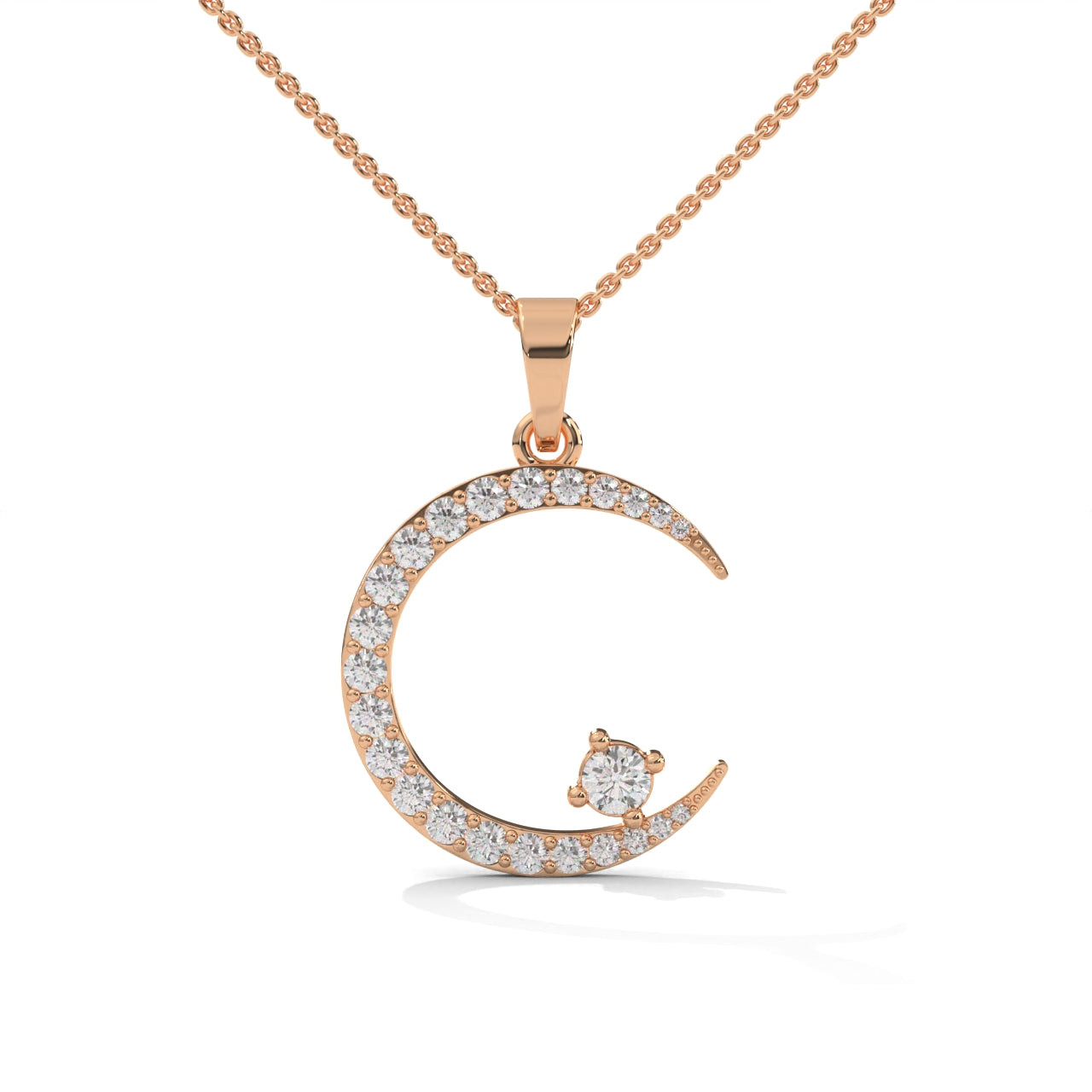 Small  Crescent Moon Silver Diamond Necklace