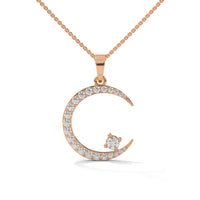 Small  Crescent Moon Silver Diamond Necklace