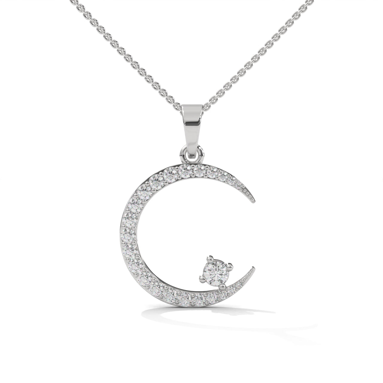Small  Crescent Moon Silver Diamond Necklace