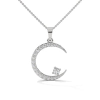 Small  Crescent Moon Silver Diamond Necklace
