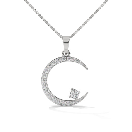 Small  Crescent Moon Silver Diamond Necklace