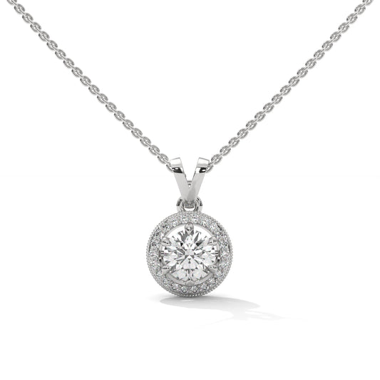 Beautiful Flower Round Pendant Sterling Silver Necklace