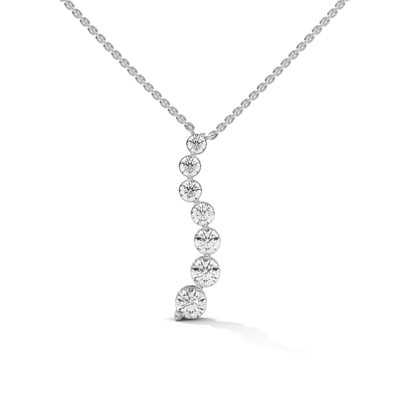 Graduated Diamond Drop Silver Necklace