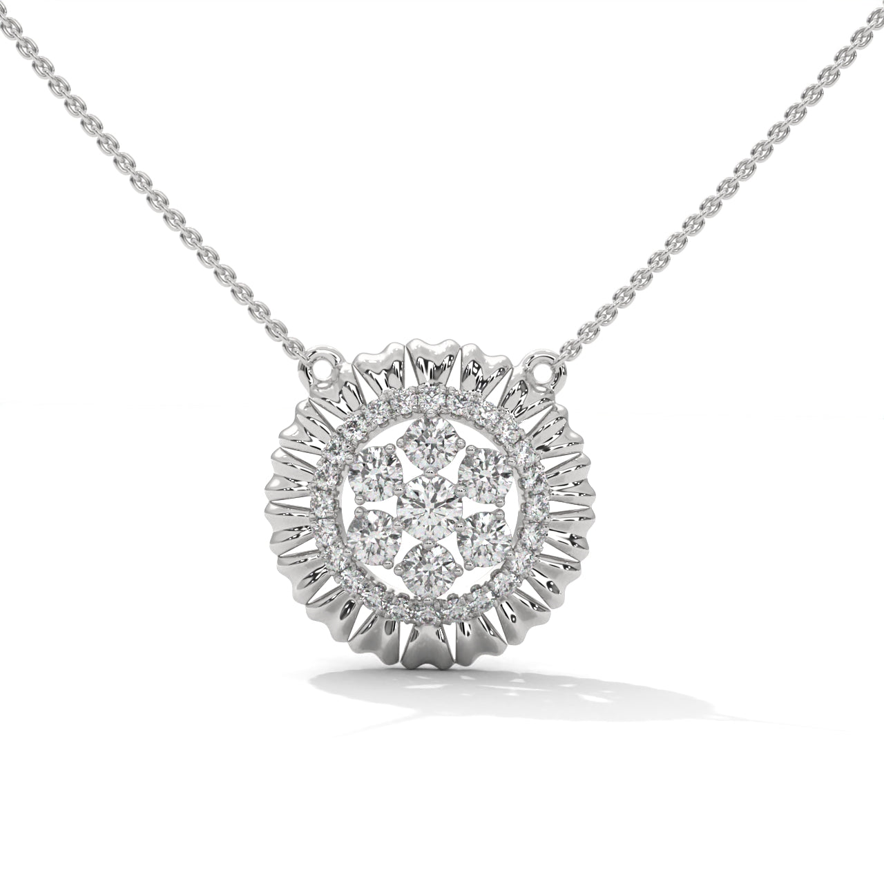 Sun Rays Flower Silver Necklace