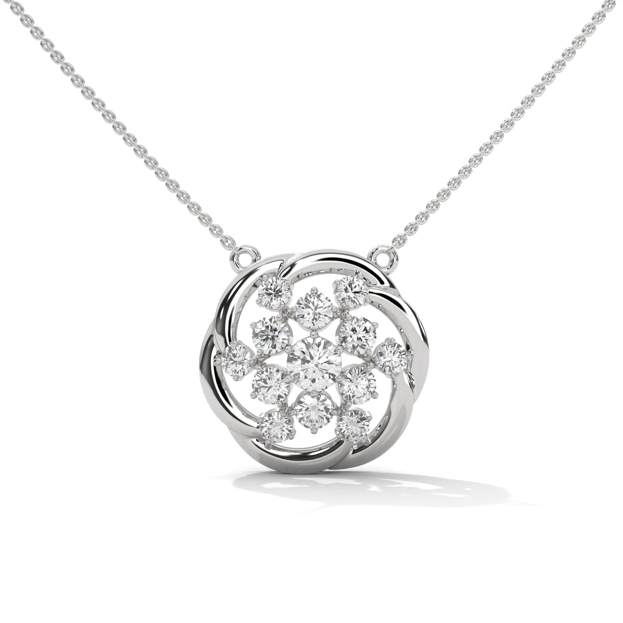Tiny Flower Pendent With Joint Chain Silver Diamond Necklace