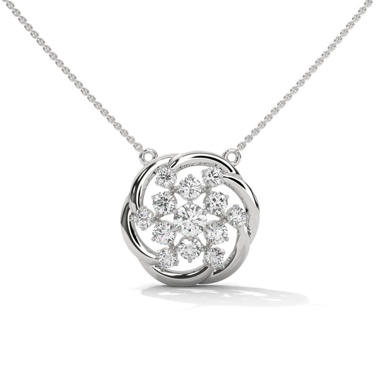 Tiny Flower Pendent With Joint Chain Silver Diamond Necklace