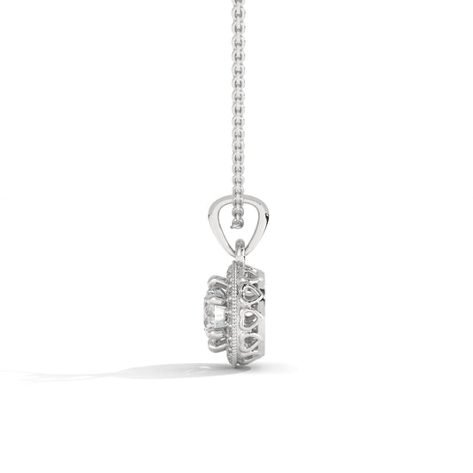 Beautiful Flower Round Pendant Sterling Silver Necklace