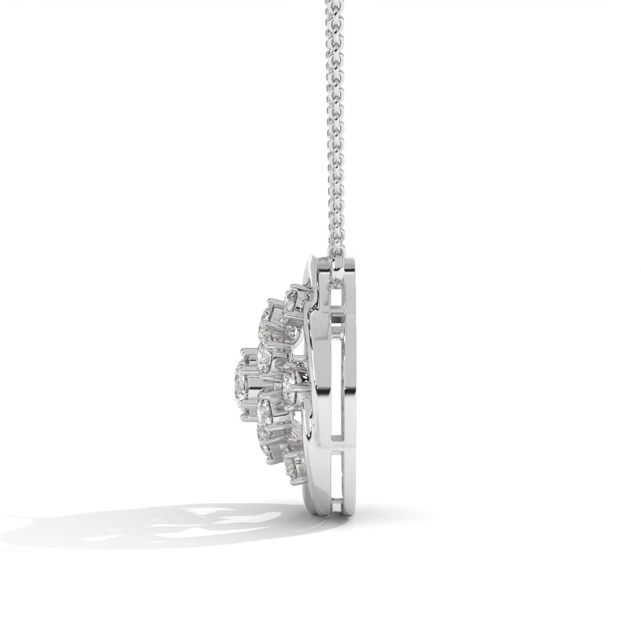 Tiny Flower Pendent With Joint Chain Silver Diamond Necklace
