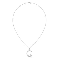 Small  Crescent Moon Silver Diamond Necklace