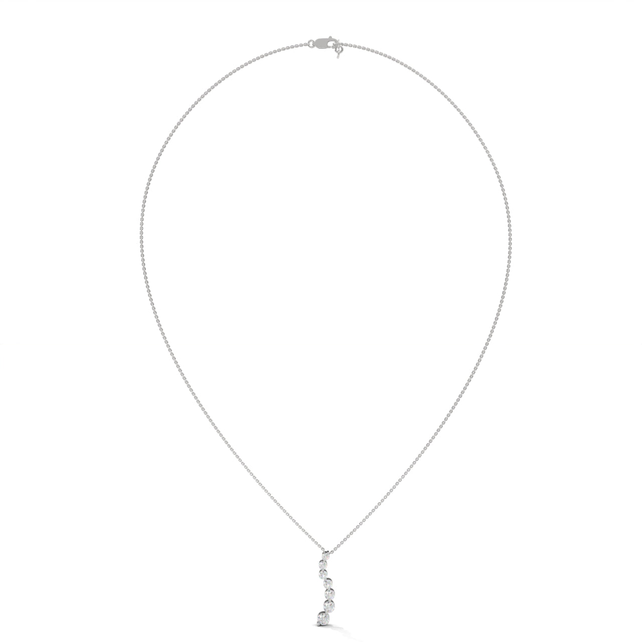 Graduated Diamond Drop Silver Necklace