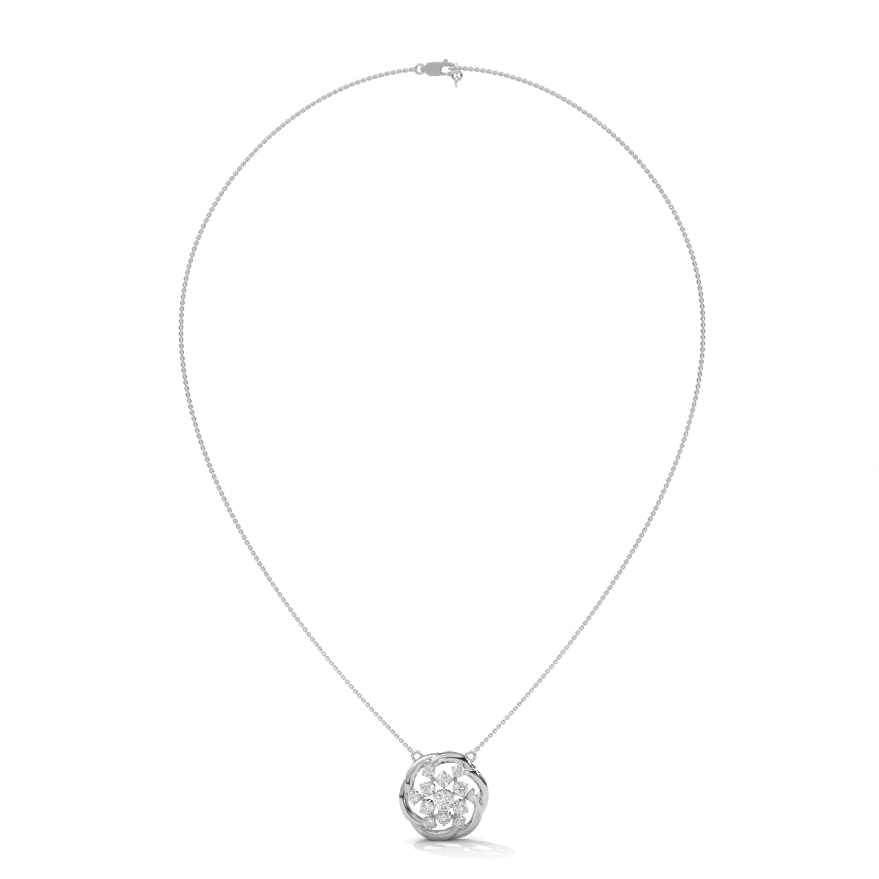 Tiny Flower Pendent With Joint Chain Silver Diamond Necklace
