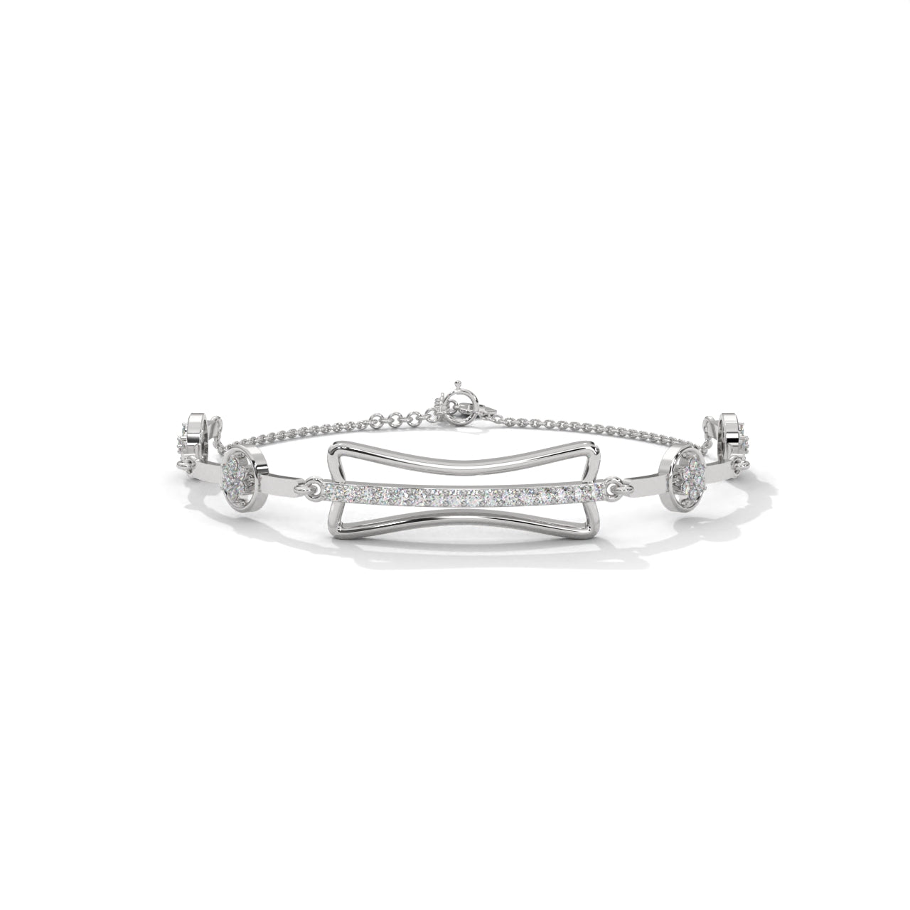 Diamond Bar Silver Charm Bracelet
