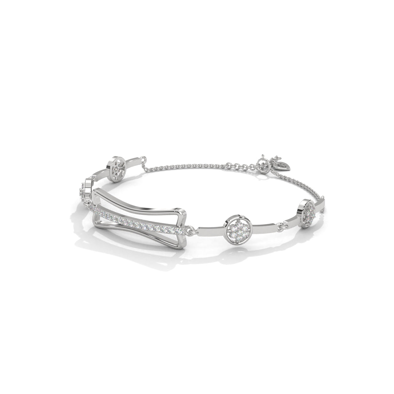 Diamond Bar Silver Charm Bracelet