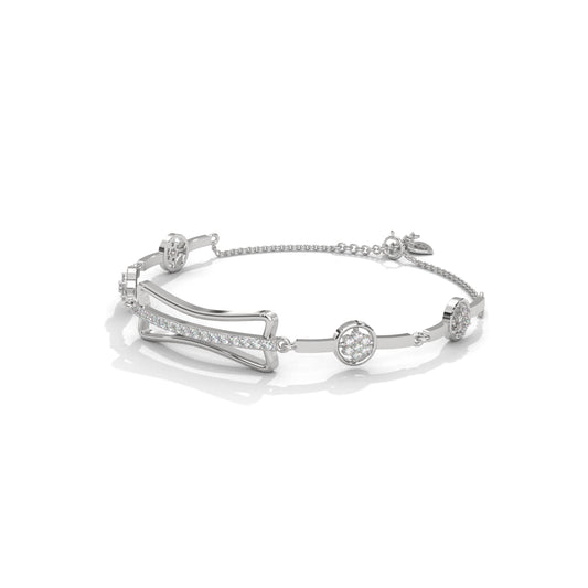 Diamond Bar Silver Charm Bracelet