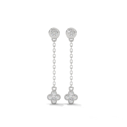 Clover Dropping Silver Earrings