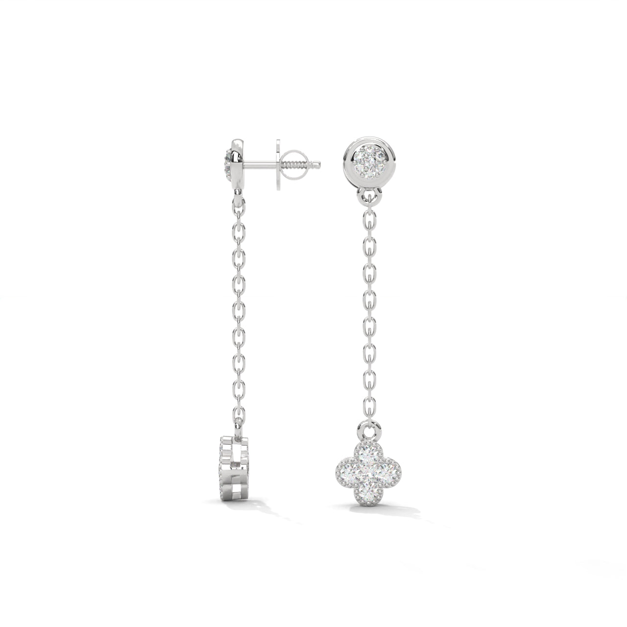 Clover Dropping Silver Earrings