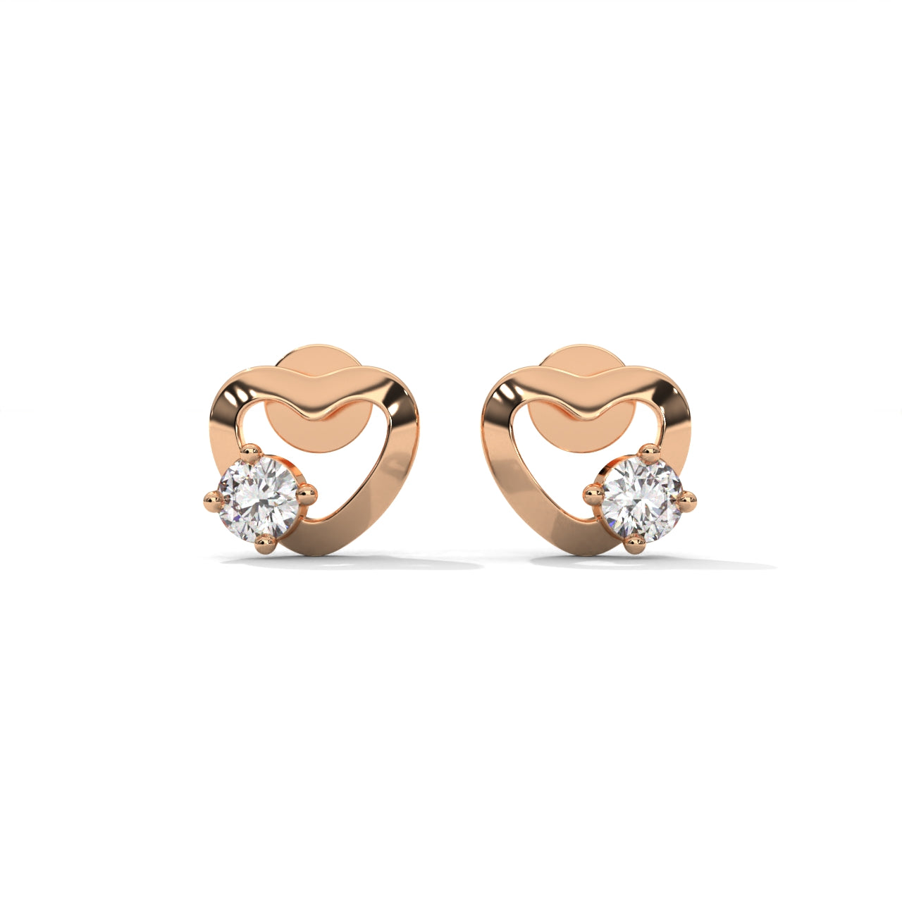 Heart Shaped Solitaire Diamond Stud Earrings