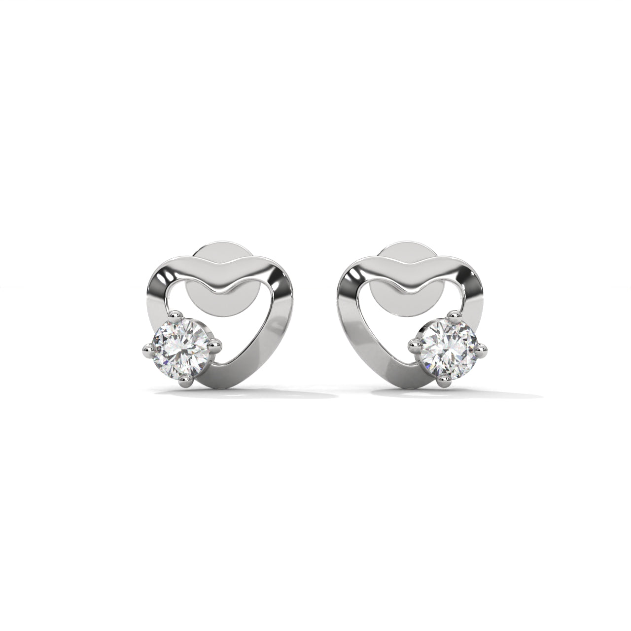 Heart Shaped Solitaire Diamond Stud Earrings