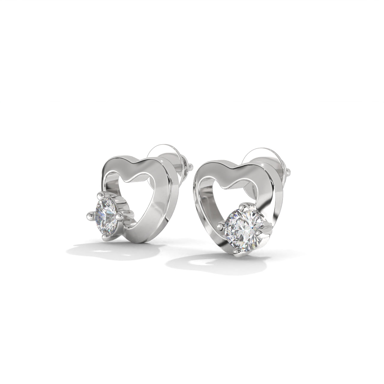 Heart Shaped Solitaire Diamond Stud Earrings