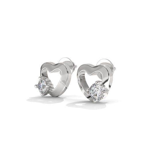 Heart Shaped Solitaire Diamond Stud Earrings