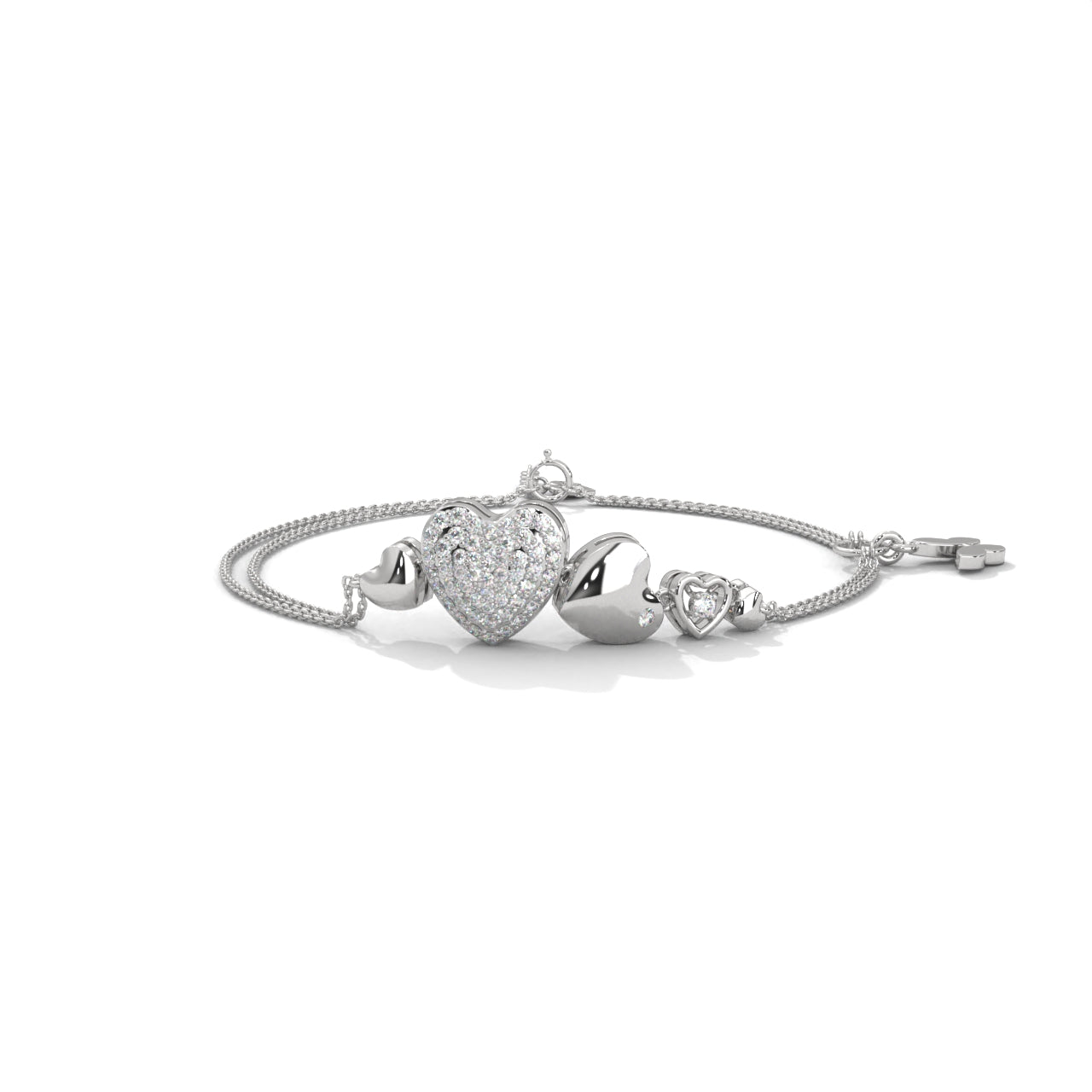 Dual Heart Bezzel Silver Bracelet